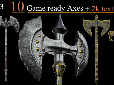 Game Ready Axes Low poly Vol 03 Model 3D