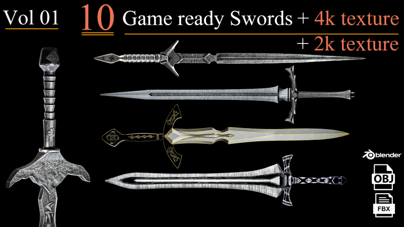 Game Ready Swords Low poly Vol 01 3D 모델 .c4d .max .obj .3ds .fbx .stl .blend 