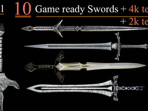 Game Ready Espadas Low poli Vol 01 Modelo 3D