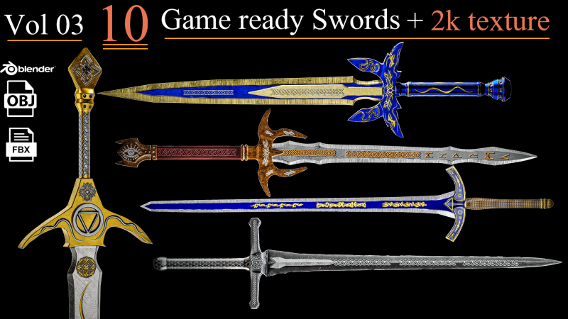 Game Ready Swords Low poly Vol 03 3D 모델 .c4d .max .obj .3ds .fbx .stl .blend 
