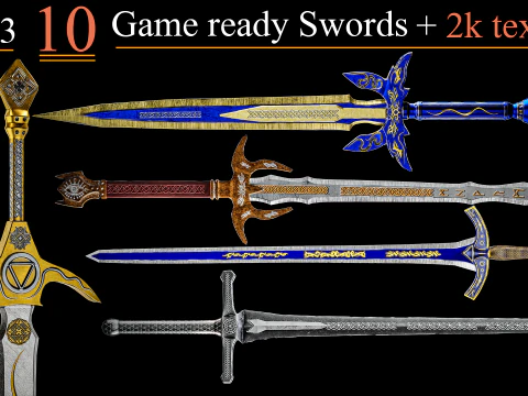 Game Ready Espadas Low poli Vol 03 Modelo 3D