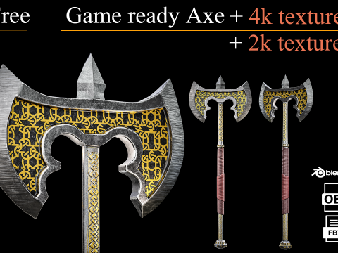 Free Game Ready Axe Low poly Model 3D