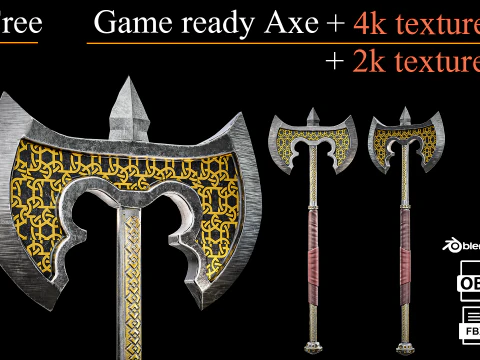 Free Game Ready Axe Low poly 3D Model