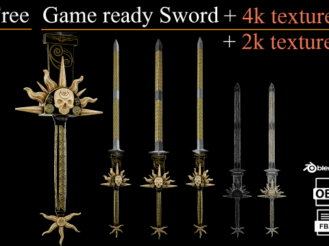 Free Game Ready Sword Low poly Model 3D
