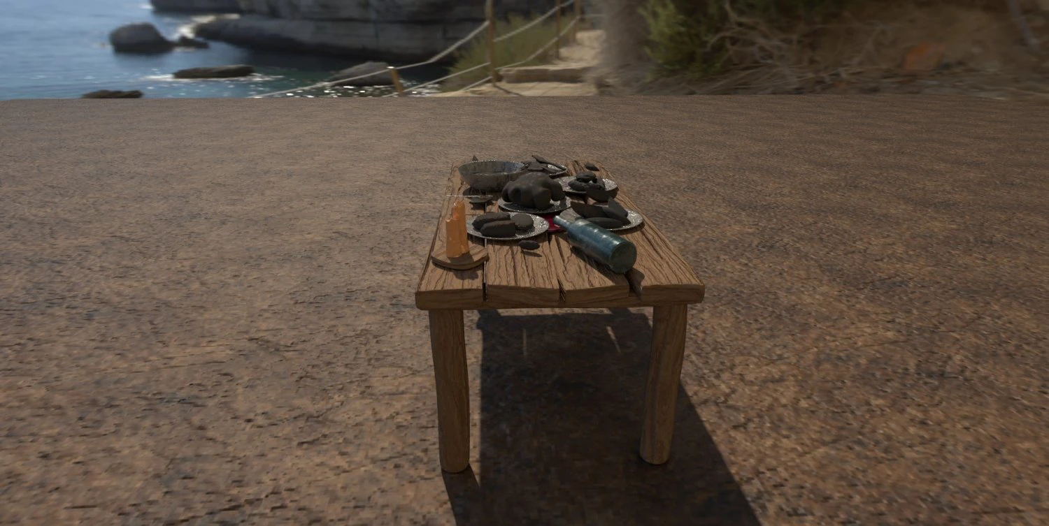 A wooden table with food 3D Model .c4d .max .obj .3ds .fbx .stl .blend 