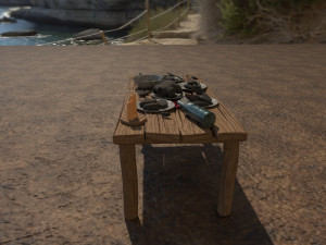 A wooden table with food Model 3D