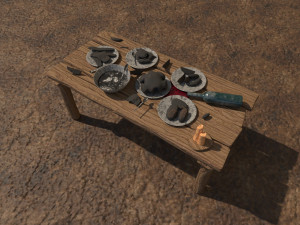 A wooden table with food Model 3D