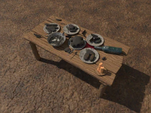 A wooden table with food 3D Model