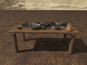 A wooden table with food Model 3D