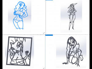 20 dxf file cnc Women Pin Up Hand Sketch Retro Cut Router Vinil plasma Nr2211 Modelo 3D