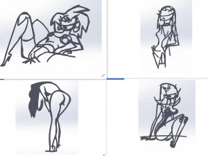 20 dxf file cnc Women Pin Up Hand Sketch Retro Cut Router Vinil plasma 2214 3D Model