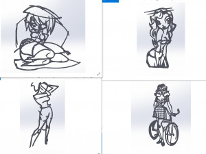 20 dxf file cnc Women Pin Up Hand Sketch Retro Cut Router Vinil plasma 2214 Modello 3D