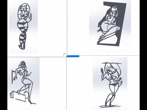 20 dxf file cnc Women Pin Up Hand Sketch Retro Cut Router Vinil plasma Nr2217 3Dモデル
