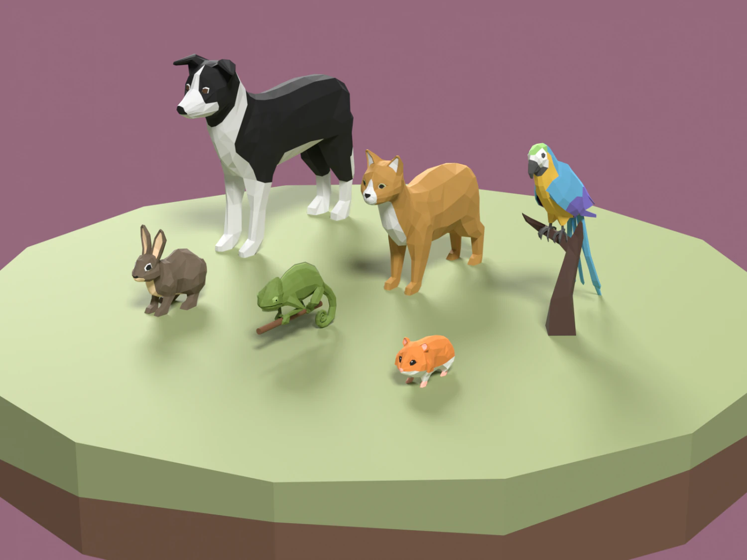Lowpoly stylized Pet animals 3D Model .c4d .max .obj .3ds .fbx .stl .blend 