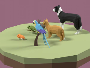 Lowpoly stylized Pet animals 3D Model