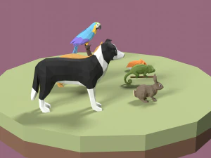 Lowpoly stylized Pet animals 3D Model