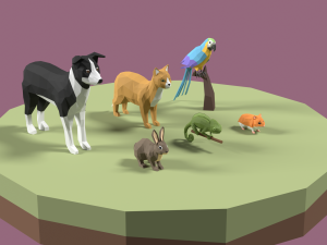 Lowpoly stylized Pet animals 3D Model