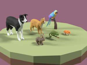 Lowpoly stylized Pet animals 3D Model