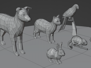 Lowpoly stylized Pet animals 3D Model
