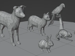 Lowpoly stylized Pet animals 3D Model