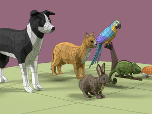 Lowpoly stylized Pet animals 3D Model