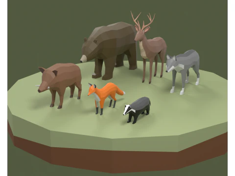 Lowpoly gestileerd bosdierenpakket 3D Model