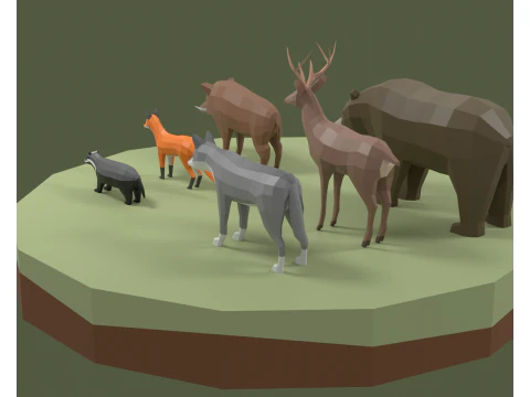 Lowpoly stylized Forest animals pack 3D Model
