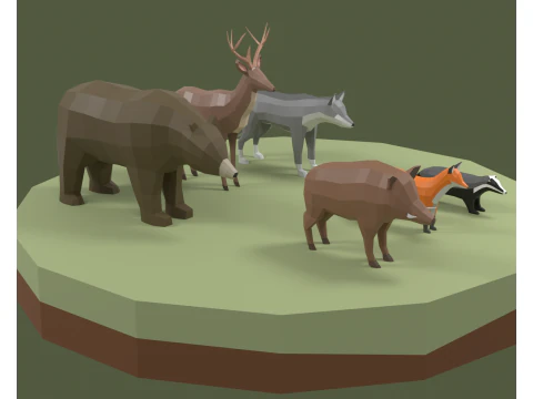 Lowpoly stylized Forest animals pack 3D Model