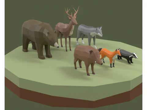 Lowpoly stylized Forest animals pack 3D Model