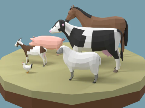 Confezione di animali domestici stilizzati lowpoly Modello 3D