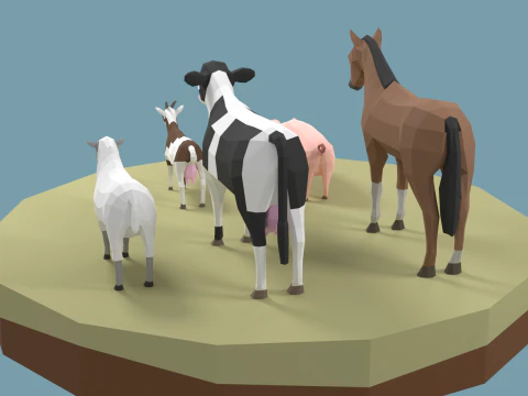 Confezione di animali domestici stilizzati lowpoly Modello 3D