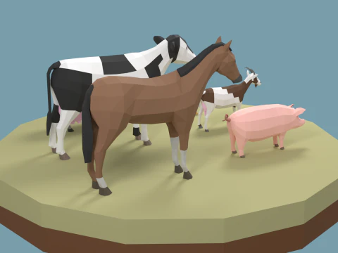 Confezione di animali domestici stilizzati lowpoly Modello 3D