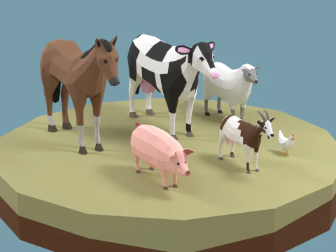 Confezione di animali domestici stilizzati lowpoly Modello 3D
