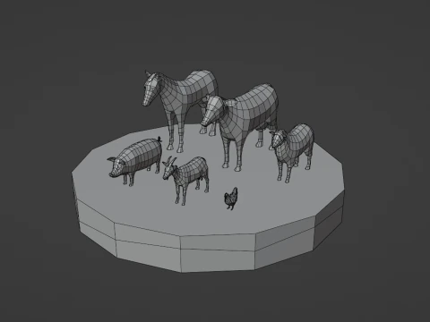 Confezione di animali domestici stilizzati lowpoly Modello 3D