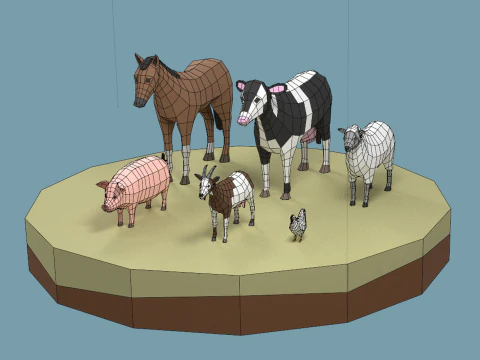 Confezione di animali domestici stilizzati lowpoly Modello 3D