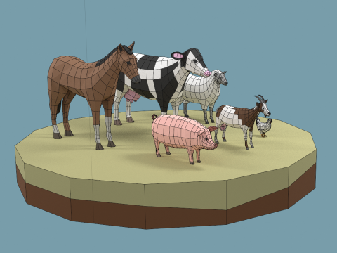 Lowpoly stylized DOMESTIC animals pack Modelo 3D