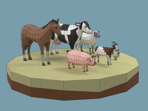 Confezione di animali domestici stilizzati lowpoly Modello 3D