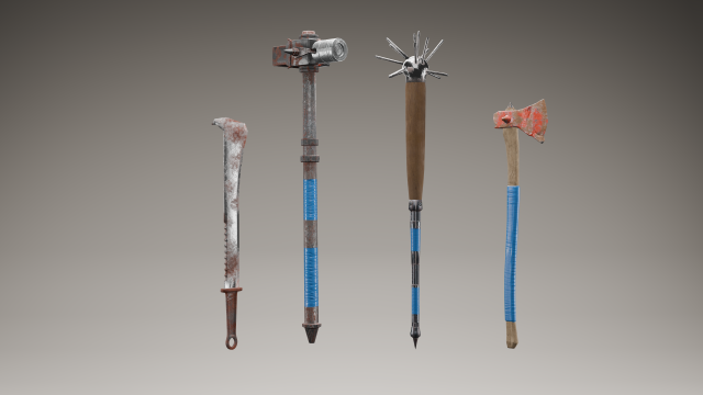 Collection of 4 models of cold weapons in post apocalypse style Modello 3D .c4d .max .obj .3ds .fbx .stl .blend 