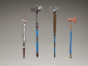 Colección de 4 modelos de armas blancas al estilo post apocalipsis. Modelo 3D