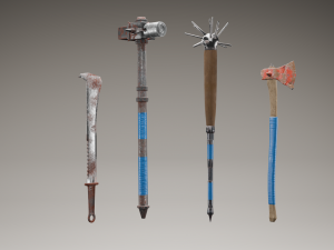 Collection of 4 models of cold weapons in post apocalypse style Modello 3D