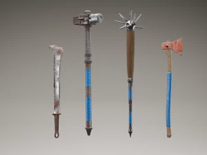 Collection of 4 models of cold weapons in post apocalypse style 3D Model