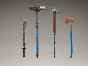Collection of 4 models of cold weapons in post apocalypse style 3D Model