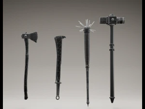 Collection of 4 models of cold weapons in post apocalypse style 3D Model