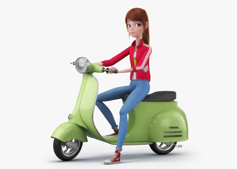 Cartoon Moto Girl Rigged 3D Model .c4d .max .obj .3ds .fbx .stl .blend