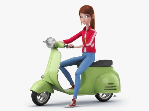 Cartoon Moto Girl Rigged 3D Model