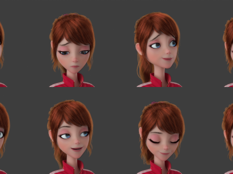Cartoon Moto Girl Rigged 3D Model