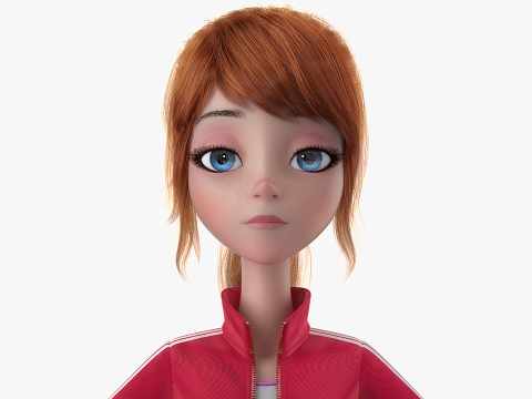 Cartoon Moto Girl Rigged 3D Model