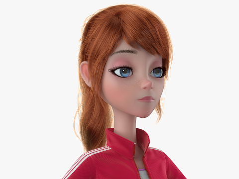 Cartoon Moto Girl Rigged 3D Model
