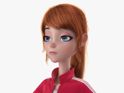 Cartoon Moto Girl Rigged 3D Model