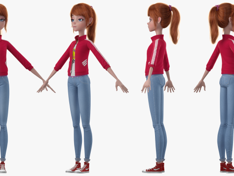 Cartoon Moto Girl Rigged 3D Model
